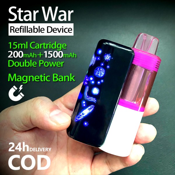 Star war sekali pakai bintang Vape Star LED Flash Panel dengan 15ml Refillable POD 1500mAh Powerbank+200mAh POD Device Vape Online Toko Jakarta